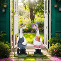 Porch Goose Statue with Outfits Large Garden Sculpture Home Outdoor Decorations Lawn Resin Big Duck Figurine Outside Yard Geese Decor Life Size Farmhouse Duckling Couple Dress Up