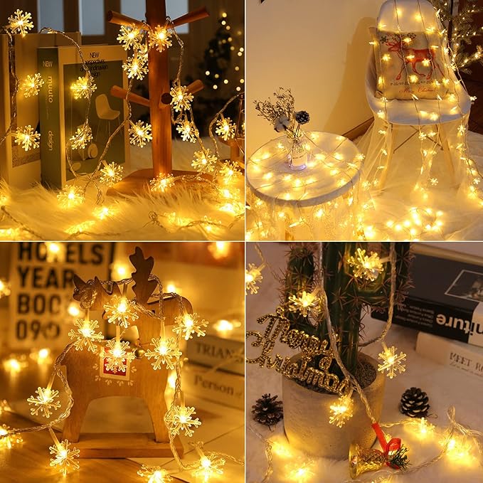 Brightown Solar Christmas Snowflake String Lights 100 LED 39 FT Outdoor Waterproof Fairy Lights with 8 Lighting Modes for Wedding, Party, Tree, Room, Garden, Patio, Yard, Home, Warm White