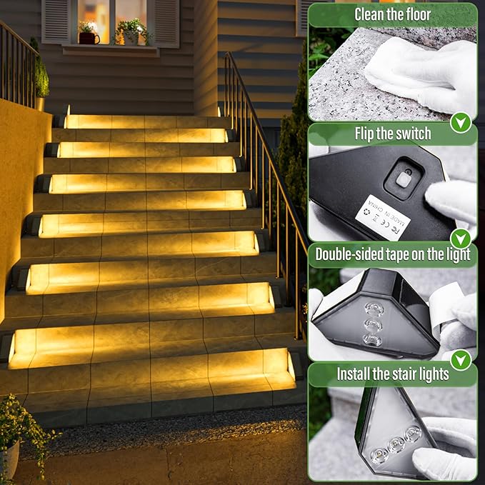 JSOT Solar Step Stair Lights Outdoor Yard Decor 10 Pack, IP65 Waterproof Deck Lighting for Outside Solar Powered, Solar Garden Light Decor for Fence, Backyard, Front Porch Step, Balcony, Wall, Patio