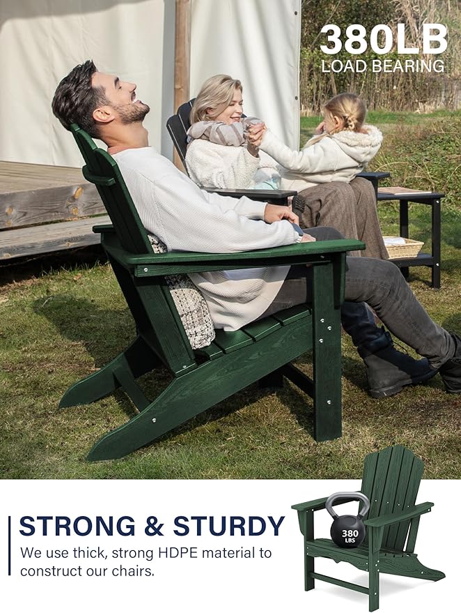 KINGYES HDPE Adirondack Chair Set of 4, Classic All-Weather Adirondack Chair, Green