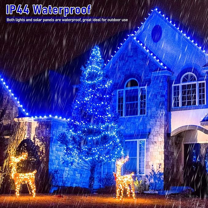 JMEXSUSS 2 Pack Blue Solar String Lights Outdoor Waterproof, Each 33ft 100 LED Solar Fairy Lights, 8 Modes Copper Wire Mini Christmas Light for Outside Patio Garden Tree Christmas Decorations