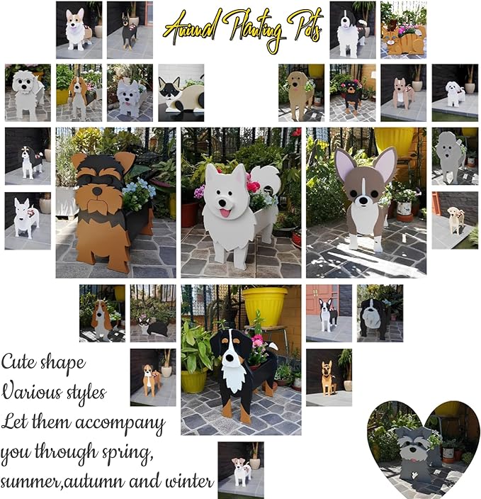 Chihuahua Dog Planter Plant Pots,Cute Garden Dog Flower Planter,Large Dog Planters Birthday Gifts for Women,Office,Indoor/Outdoor Decor（9.84 * 7.48 * 17in）