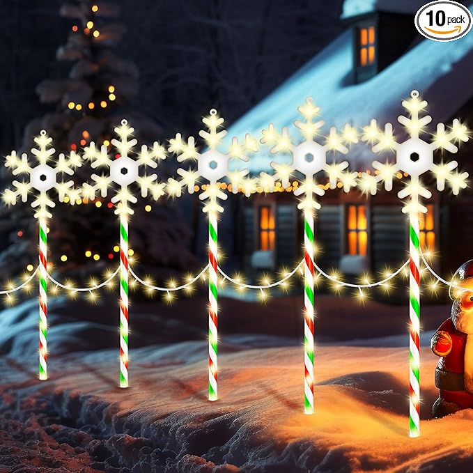 Christmas Pathway Lights Snowflake Outdoor 10PK 28inch 250LED 8 Modes Yard Decoration Flashing Waterproof Outdoor Lighted Up Christmas Light Decor for Garden Yard (R&G)