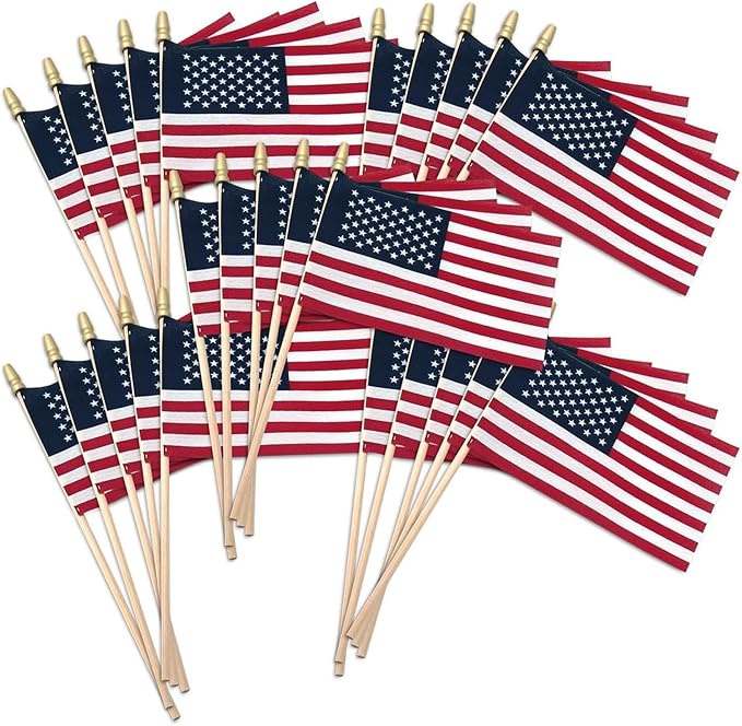 Super Tough Small American Stick Flags 4’’x6’’ | Cotton Outdoor Flag on 10’’ Wooden Stick with Spear Tip | Hand Held Flags Patriotic Decor for Various Holiday Parties and National Flag Day | 500 Pack