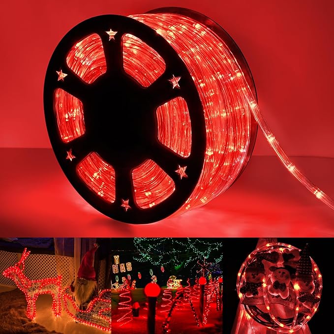 150ft LED Rope Lights Outdoor, 1080 LED Connectable and Flexible Tube Lights with 8 Modes, Waterproof LED Rope Lighting for Garden, Patio, Pool, Bedroom, Party, Indoor Outdoor Christmas Decor (Red)