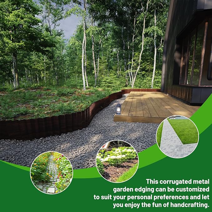 SnugNiture Corrugated Metal Garden Edging,6"×80'Sturdy Lawn Edging Border,Landscape Edging Border for Lawn, Flower Bed,Garden and Yard(Brown)