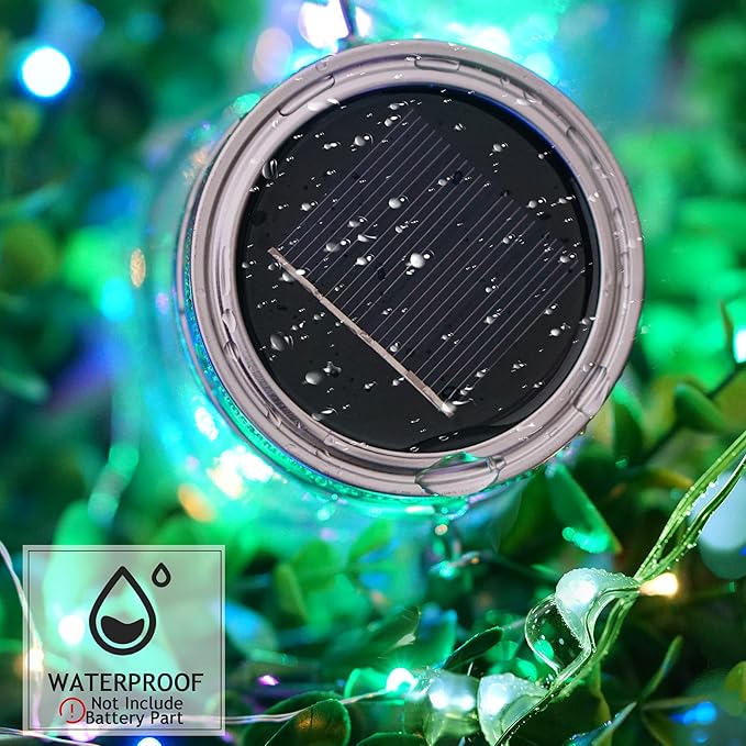 30 LED 10 Packs Solar Mason Jar Lights [Updated] Fairy Firefly Jar Lids String Lights with Hangers Waterproof Patio Yard Garden Wedding Party Decoration - Colorful (NO Jars)