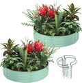 Galvanized Metal Planter Round Raised Garden Bed Kit for Gardening Outdoor，2x2x1ft 2PC Grow Garden Box Raised Flower Bed，Round Galvanized Planter Outdoor Metal Fire Pit Ring Green