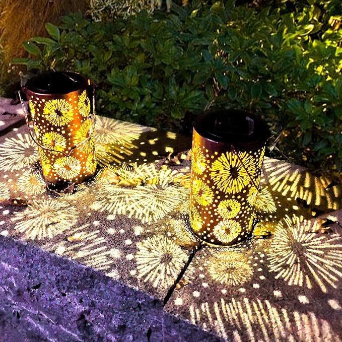 Mothers Day Gifts, 2 Pack Fireworks Solar Lanterns Outdoor Hanging Lantern Lights, Waterproof LED Garden Decorative Light for Patio Yard Pathway Lawn Front Porch Tree