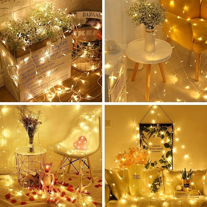 Quntis 328ft 500 LED Christmas String Lights, Waterproof Outdoor/Indoor Fairy Lights 8 Modes Plug in, Warm White Clear Wire for Home Bedroom Wedding Party Holiday Garden Tree Decorations Lighting