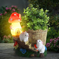 Garden Rabbit Statue,Resin Rabbit Figurine with Solar LED Light,Flower Pots Planters Pots for Succulent,Bunny Statue for Patio Balcony Yard Lawn Decor,Unique Gift for Dad Mom Grandma