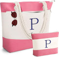 YOOLIFE Beach Bags for Women - Initial Tote Waterproof Bag with Makeup Bag, Mothers Day Gifts for Women Mom Friend Birthday