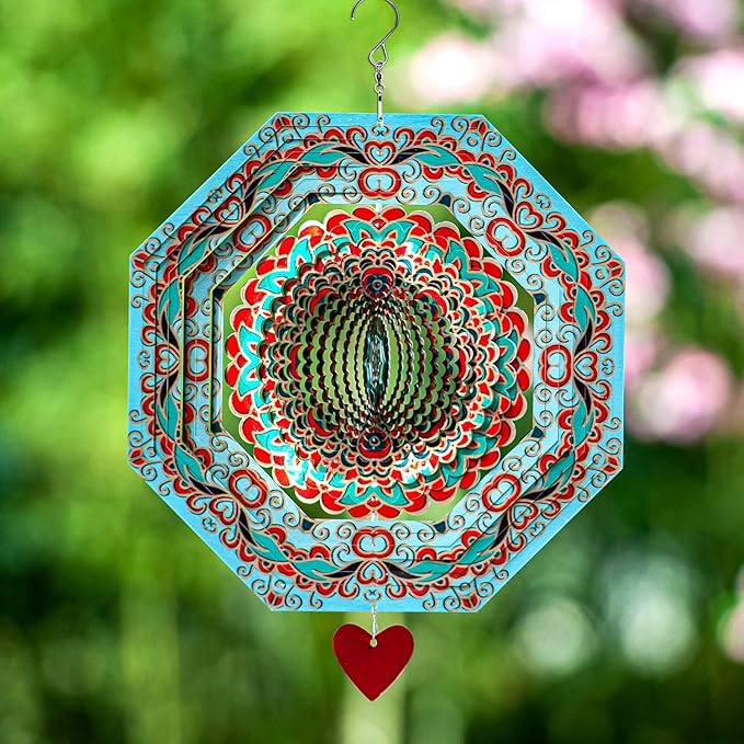 Wind Spinner Mandala Mystique 12 inches – 3D Stainless Steel – Laser Cut Metal Art Geometric Pattern - Hanging Wind Spinner, Kinetic Yard Art Decorations - Indoor/Outdoor Decor