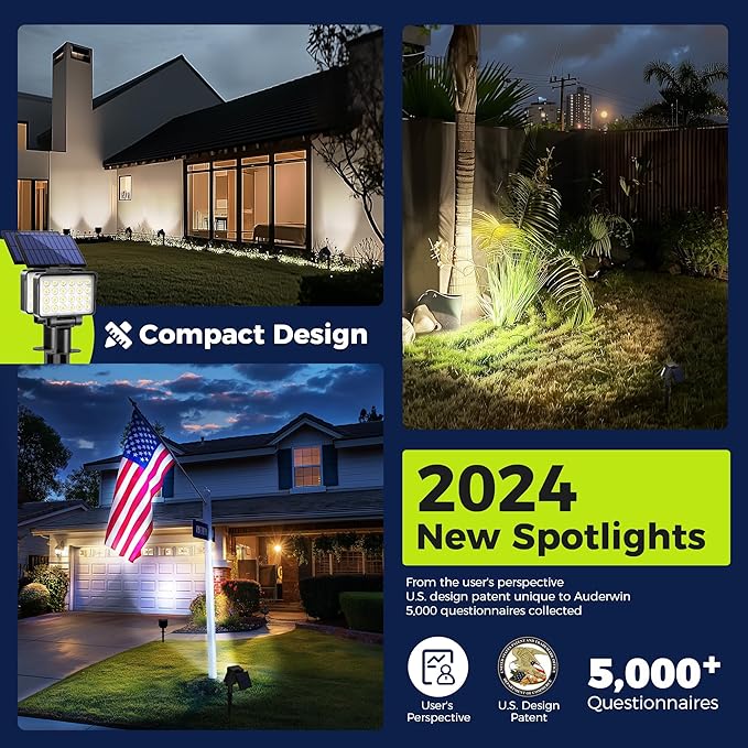 Solar Spot Lights Outdoor Waterproof 2 Pack for Flag, Tree, House, Garden, Yard, Landscape Spotlights for Accent Uplighting Halloween Christmas Decorations
