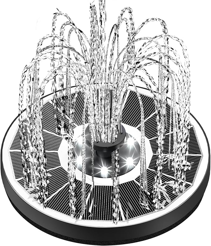 Solar Fountain Glass Panel with 2200 mah Battery, 3.5W Floating Solar Water Fountain with 4 Fixed Rods, Solar Fountain Pump for Bird Bath, Garden, Pond, Pool, Outdoor-White Lights