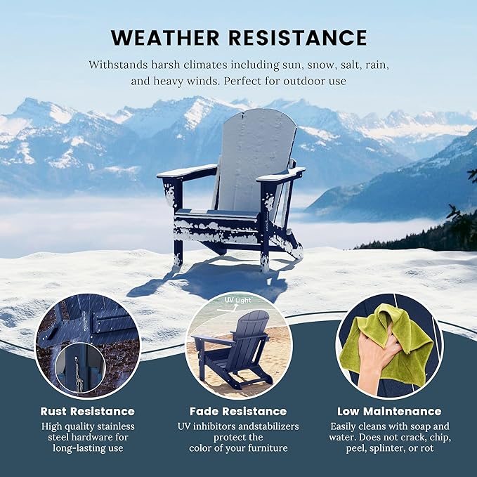 Westin Outdoors Laguna WO Home Furniture Adirondack Chair 4 PC Set Classic Outdoor Patio Folding Chair for Bon Fire Pit Lawn Backyard Beach Plastic Weather-Resistant (Navy Blue)