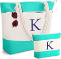 YOOLIFE Beach Bags for Women - Initial Tote Waterproof Bag with Makeup Bag, Mothers Day Gifts for Women Mom Friend Birthday