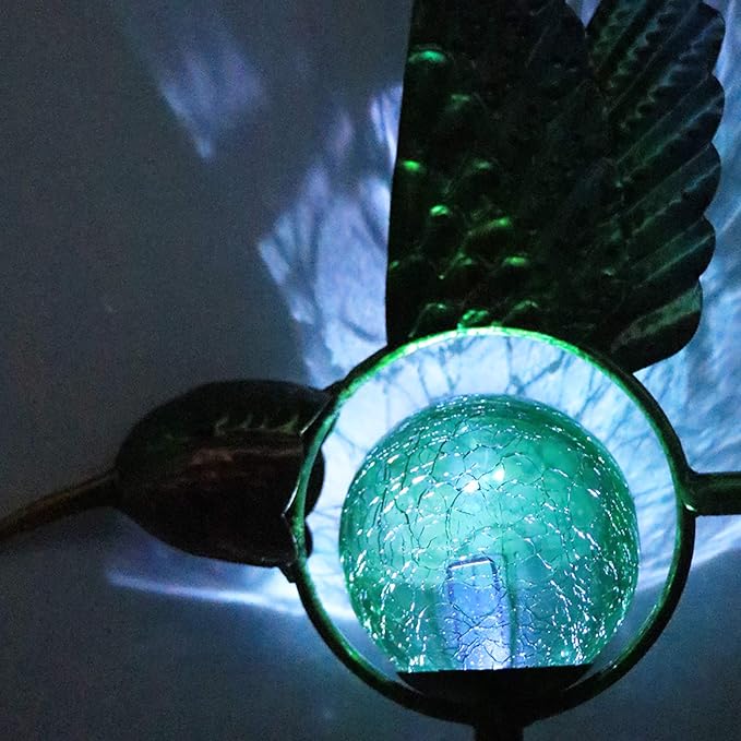 Solar Lights Outdoor Garden Hummingbird Solar Garden Stakes Light Decorative Wind Spinner Pathway Light for Yard Decor Green