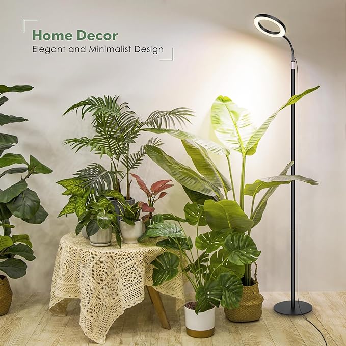 LBW Grow Lights for Indoor Plants Full Spectrum with Stand, Floor Plant Growing Lamp for Large Plants, Auto ON/Off Timer 4/8/12H, 4 Dimmable Levels, 47.2-63 inches Adjustable Height