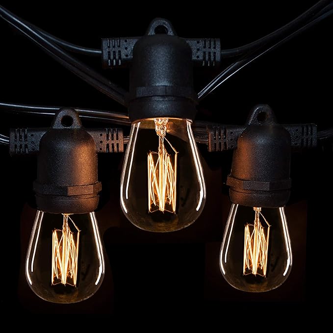 Hometown Evolution, Inc. E26 Commercial String Lights with 16 Gauge Wire (50 Foot 25 Socket, S14 Lantern Edison 11 Watt Bulbs)