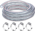 Frienda Heavy Duty Steel Wire Flexible Tubing with Fasteners PVC High Pressure Drain Hose Tube Pond Tubing Clear Wire Reinforced for Pond Bilge Pump Vacuum Suction Hose(6.6 Ft, 3/4 Inch Id)