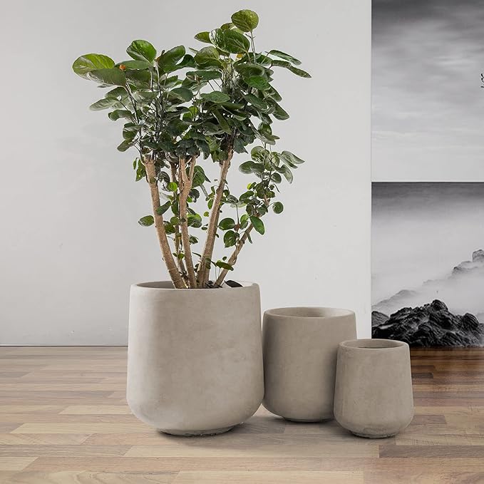 Kante 15.3"+11.6"+8.2" Dia Round Concrete Planter, Large Outdoor Indoor Planter Pots Containers with Drainage Holes and Rubber Plug for Home Garden Patio, Weathered Concrete
