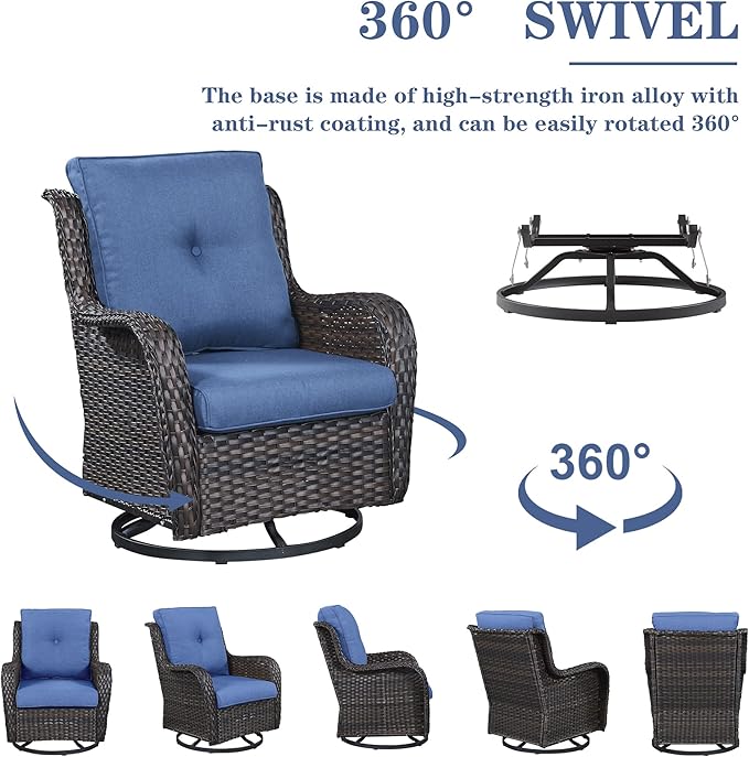 4 Pieces Patio Furniture Sets, Wicker Patio Swivel Glider Chair with Ottomans, Outdoor Furniture Set for Outside Porch, Deck, Balcony, Garden
