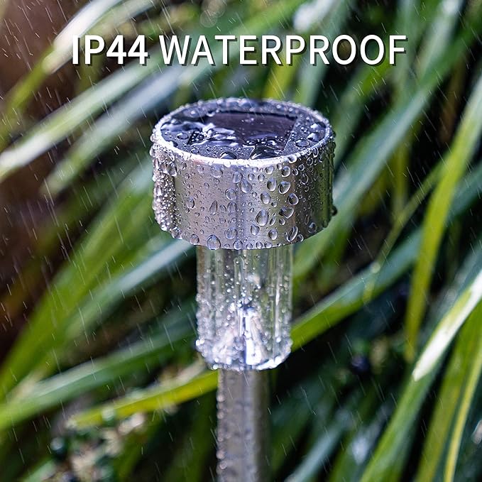 GIGALUMI Solar Pathway Lights 20 Pack, Stainless Steel IP44 Waterproof Auto On/Off Outdoor LED Solar Landscape Lights for Garden, Yard, Patio, Path and Walkway. (Warm White)