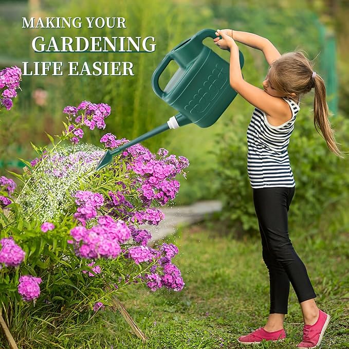2 Gallon Watering Can for Outdoor Plants with Removable Long Spout and Stainless Steel Sprinkler Head, Large Plastic Watering Can for Garden Flowers Plants