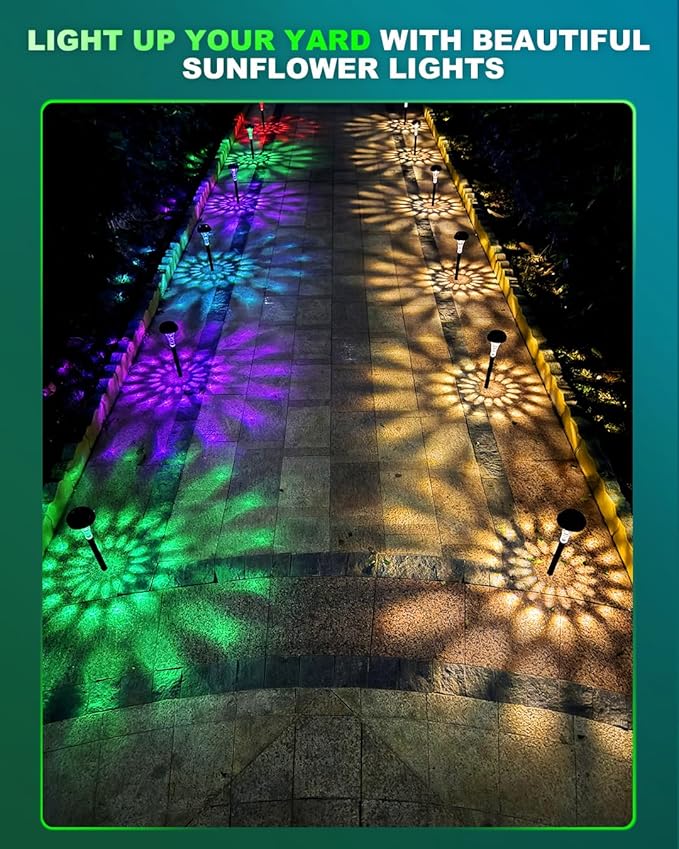 Solar Pathway Lights 4 Pack, Outdoor Garden Yard Light RGB Color Changing+Warm White IP67 Waterproof, Solar Powered Garden Lights for Walkway Yard Backyard Lawn Landscape