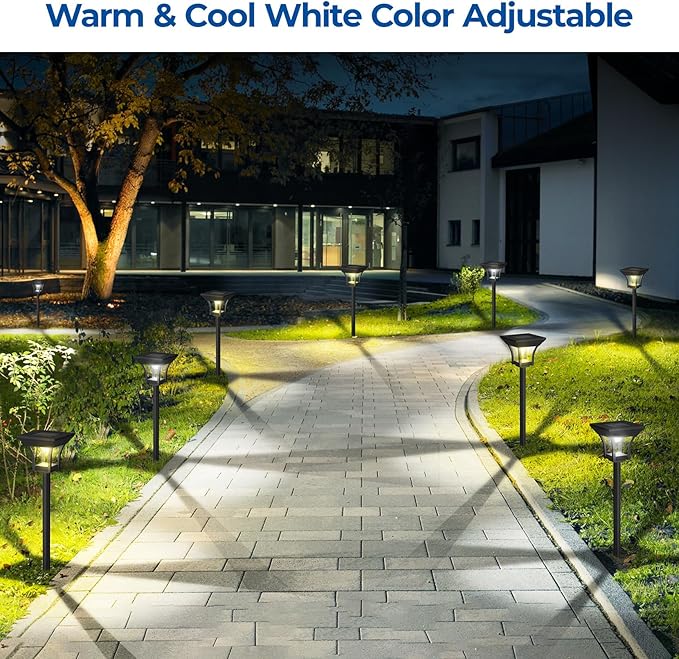 CINOTON 6 Pack RGBCW Solar Pathway Outdoor Lights, 3 Lighting Modes Solar LED Garden Light, IP65 Waterproof Outside Solar Powered Landscape Lighting for Patio Walkway Yard Driveway RGB/Warm/Cold White