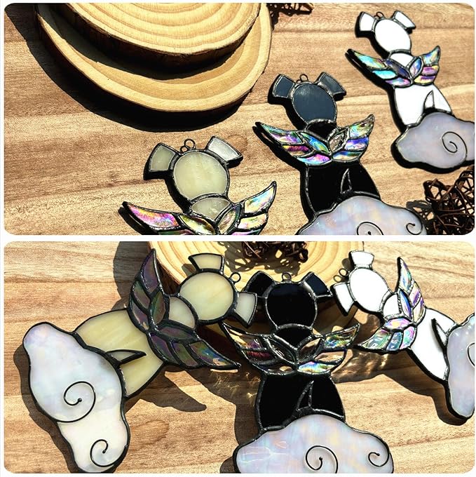 Stained Glass Angel Wings Dog Memorial Gifts for Loss of Dog Sympathy Gift Suncatcher, Rainbow Bridge Pet Passing Away Remembrance in Memory, Dog Bereavement Gifts for Loss of Pet,Yellow