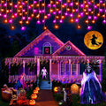 Hezbjiti 400LED Halloween Lights Purple Orange Icicle Lights 32.8FT Halloween String Lights Outdoor Decoration 8 Modes 75 Drops Fairy Lights for Eaves Party Yard Garden Halloween Decor
