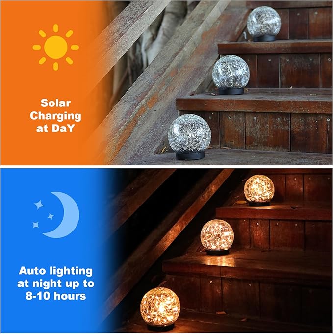 Solar Globe Lights Outdoor Waterproof-Solar Balls-Solar Garden Lights-Solar Orbs for Outside 2 Pack Cracked Glass Ball for Lawn Patio Yard Backyard Decorations