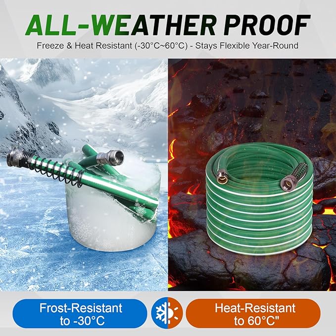 Heavy Duty Garden Hose 25 ft 50 ft 100 ft – Outdoor Hybird Water Hose with Solid Fitting - Flexible, Kinkless, Lightweight Garden Hose for Lawn Watering, Car Washing - Burst 500 Psi (25 ft)