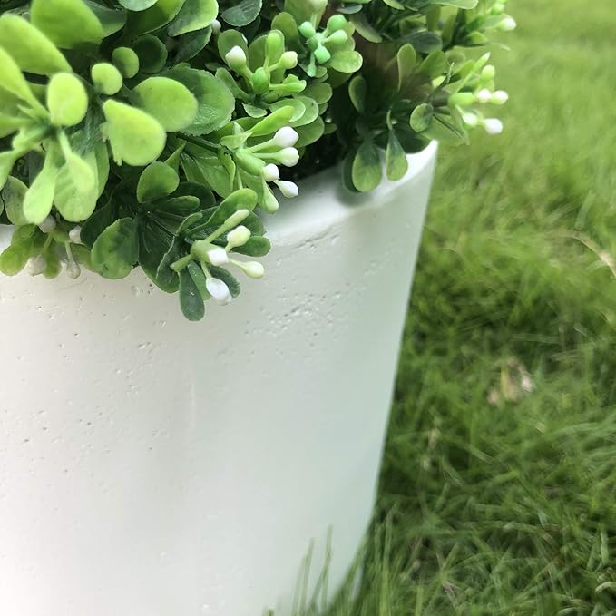 Kante 9.8" Dia Round Concrete Planter, Modern Style Large Cylindrical Plant Pot with Drainage Hole and Rubber Plug for Indoor Outdoor Patio, Pure White