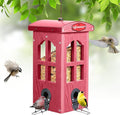 Kingsyard Upgraded Rainproof Bird Feeder for Outdoor Hanging - Metal Feeding Port, Recycled Plastic Wild Bird Feeder with Metal Mesh Tray for Goldfinch Small Bird, Garden Yard Decoration, Red