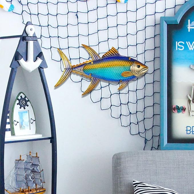 LIFFY Metal Fish Wall Decor Fish Metal Wall Art Hanging Metal Outdoor Wall Art for Outdoor Ocean Beach Sea Pool Decor