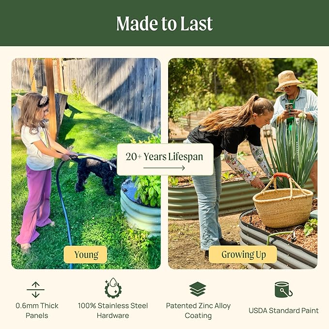 Vego garden Aluzinc Raised Garden Bed Kits, 17" Tall 6 in 1 Modular Metal Raised Planter Bed for Vegetables Flowers Patio Ground Planter Box-Modern Gray