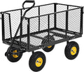 Heavy Duty Steel Garden Cart, 1100LBS Pullable Metal Garden Wagon with 10" Wheels, 180° Rotating Handle and Removable Sides for Outdoor, Farm, Yard, Beach ﻿