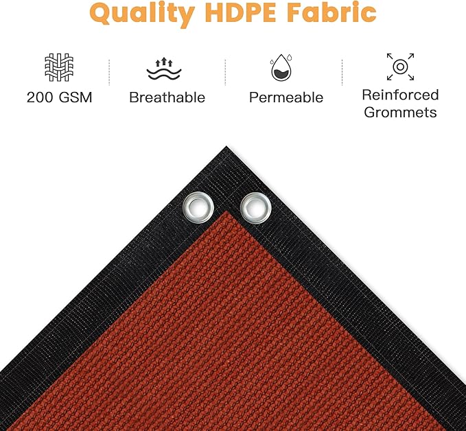 VICLLAX Shade Fabric Sun Shade Cloth with Every 2 FT Grommets for Patio Garden Pergola Cover Canopy 9x9 FT, Rust Red