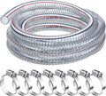 Frienda Heavy Duty Steel Wire Flexible Tubing with Fasteners PVC High Pressure Drain Hose Tube Pond Tubing Clear Wire Reinforced for Pond Bilge Pump Vacuum Suction Hose(16.4 Ft, 1 Inch Id)