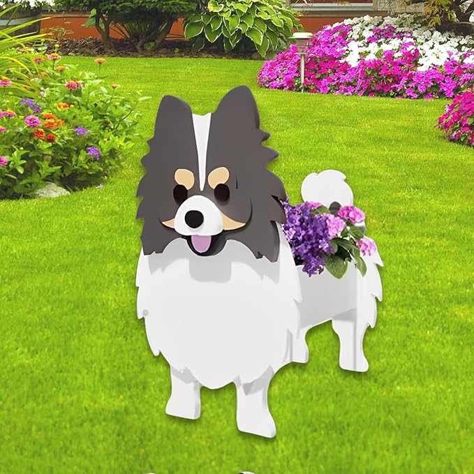 Grey and White Pomeranian Dog Planter Plant Pots,Cute Garden Dog Flower Planter,Dog Planters Birthday Gifts for Women,Office,Indoor/Outdoor Decor（9.45 * 6.65 * 12.13in）