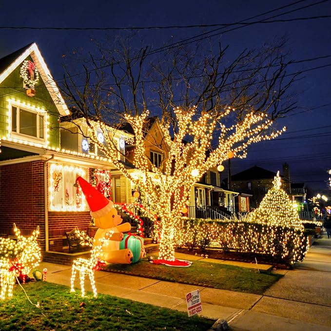2 Pack 200 LED Solar Christmas Lights - 75.5 Ft Warm White Outdoor String Lights, 8 Modes for Outside Christmas Tree, Garden, Patio, Tree, Valentines