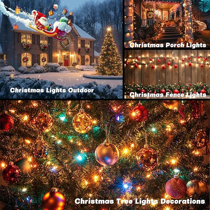 OZS 2PK 240LED 95FT Solar String Lights Outdoor Waterproof, Solar Christmas Light Auto On/Off, Green Wire Solar Tree Lights with 8 Lighting Modes for Party Garden Christmas Decorations (Warm White)