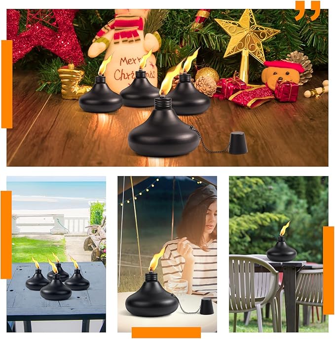 Upgraded Tabletop Torches Set of 6, 24oz Citronella Candles for Outdoor, Metal Table Top Torches for Outside, Refillable Torch Lanterns for Patio, Yard, Deck, Garden, Party
