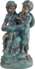 Alpine Corporation 15" Tall Indoor/Outdoor Girl and Boy Reading Together Statue Yard Art Decoration