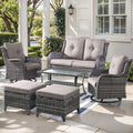 Outdoor Wicker Patio Furniture Set - 6 Piece Rattan Patio Conversation Set with 2 Rocking Swivel Chairs,2 Ottomans,1 Loveseat and 1 Coffee Table for Porch Deck Backyard Garden(Mixed Grey/Grey)