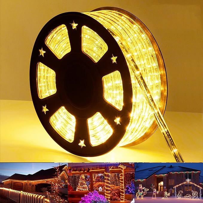 200ft LED Rope Lights Outdoor, 1440 LED Flexible Tube Lights with 8 Modes, Waterproof LED Rope Lighting for Outside, Garden, Patio, Bedroom, Party, Pool, Fences, Indoor Outdoor Decoration (Warm White)