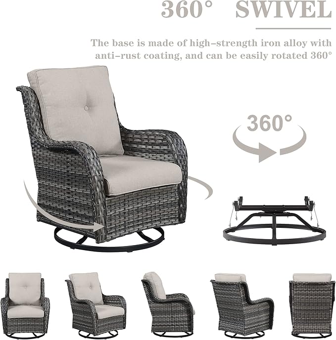 Outdoor Swivel Rcoker Patio Chairs - Outdoor Swivel Patio Chairs Set of 2 Wicker Chair Patio Furniture Sets with Covered Cushion for Porch Deck Balcony Garden, Beige
